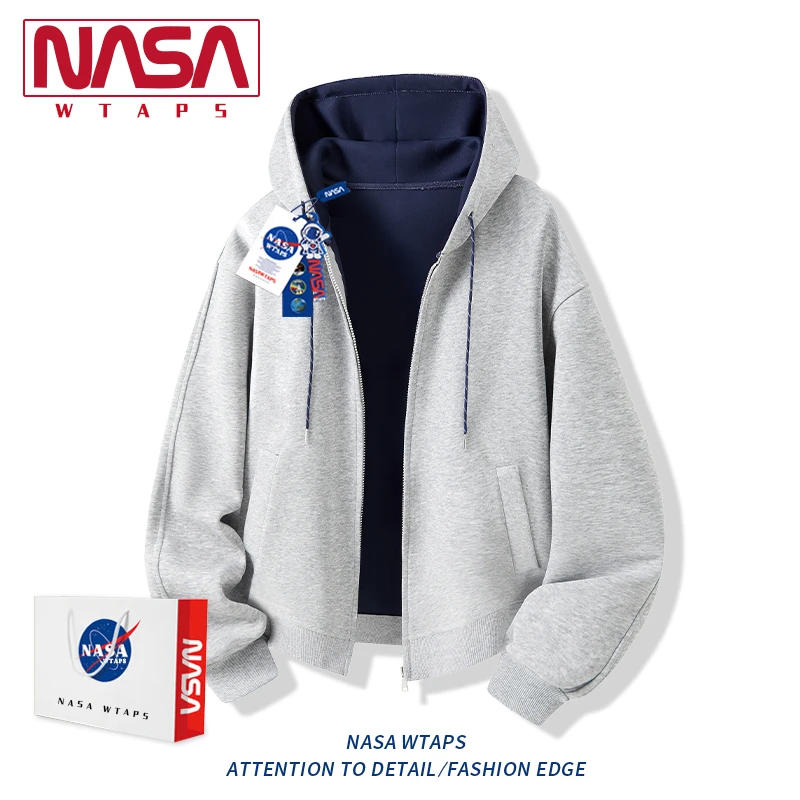 NASA WTAPS美式重磅开衫卫衣男春秋季潮撞色情侣宽松休闲夹克外套