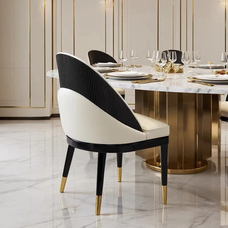 意式轻奢实木餐椅家用极简真皮靠背设计师餐厅样板房钢琴烤漆餐椅