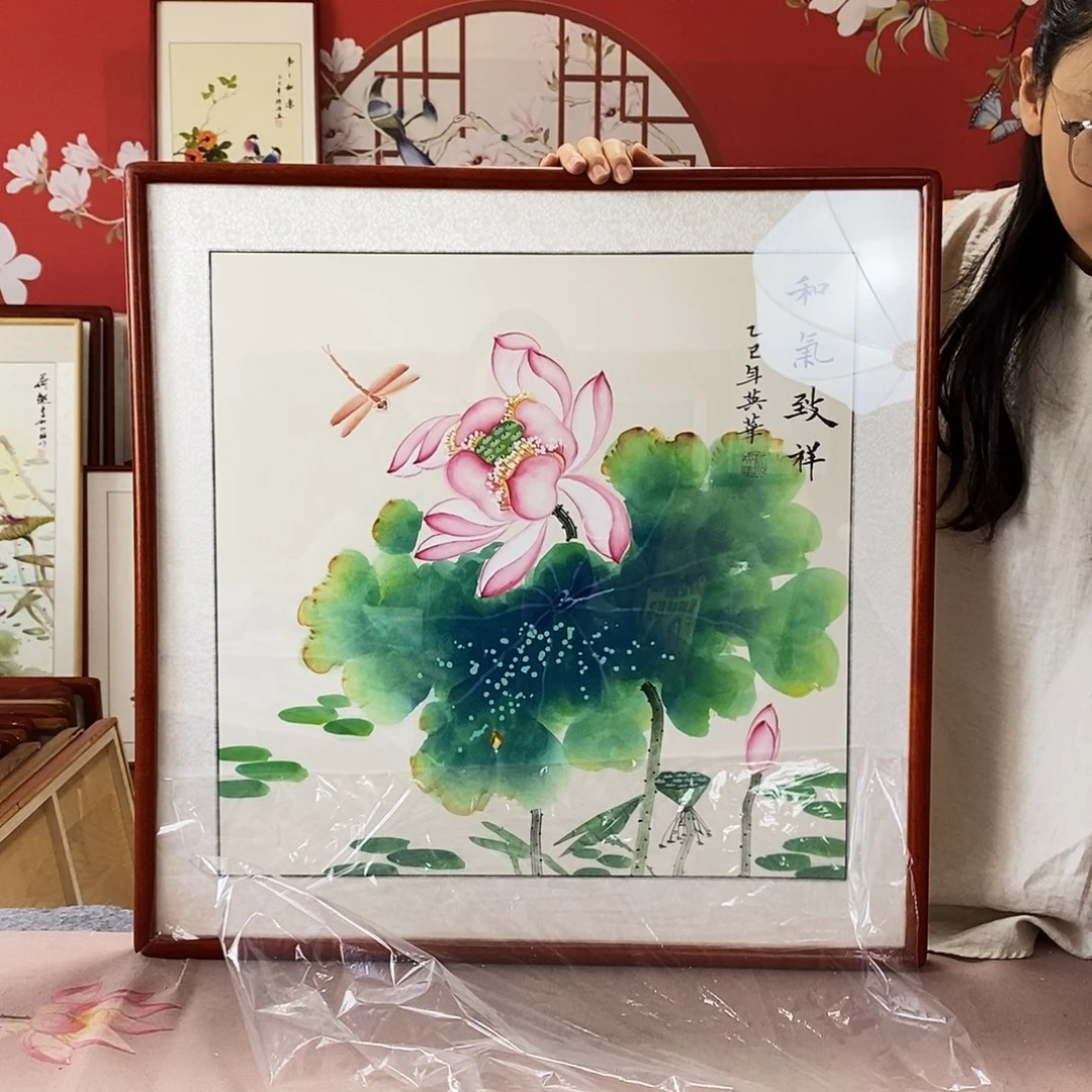 国画手写手绘带框包邮62✖️62国画作品