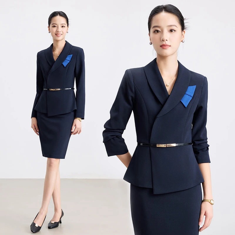 高端职业西装套装女新款春秋酒店前台接待工装导购案场工作服西装