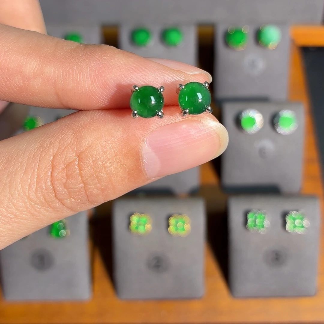 翡翠银S925镶嵌耳饰耳饰