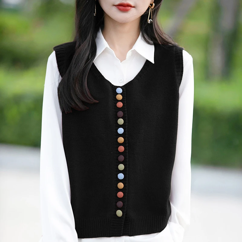 开衫针织马甲背心女春秋外穿叠穿无袖毛衣坎肩上衣文艺范宽松马夹