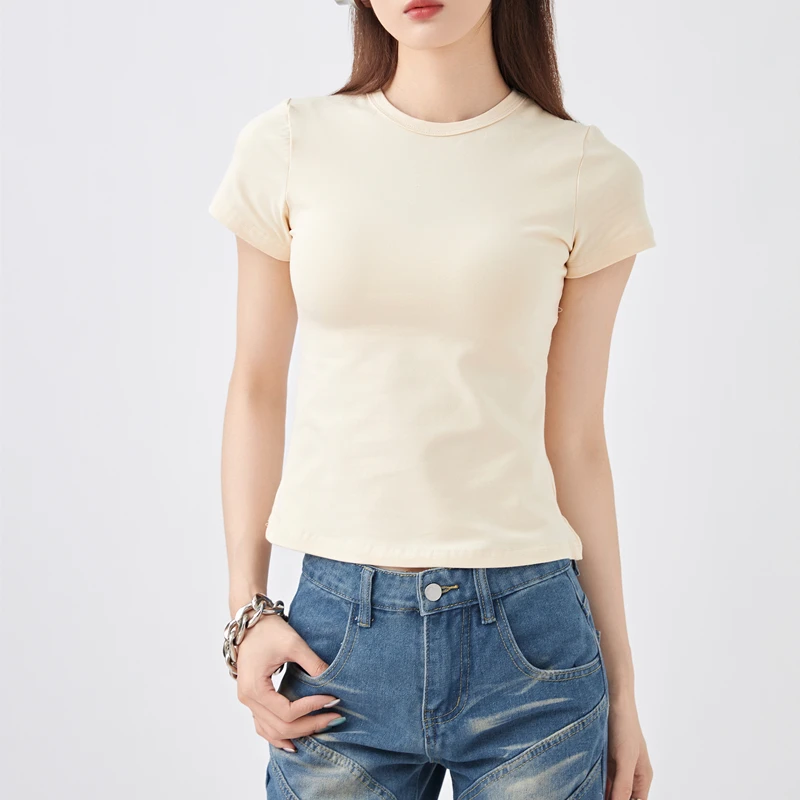 SPCOWLB 多色正肩短袖t恤女2025夏季新款紧身美式辣妹半袖上衣潮