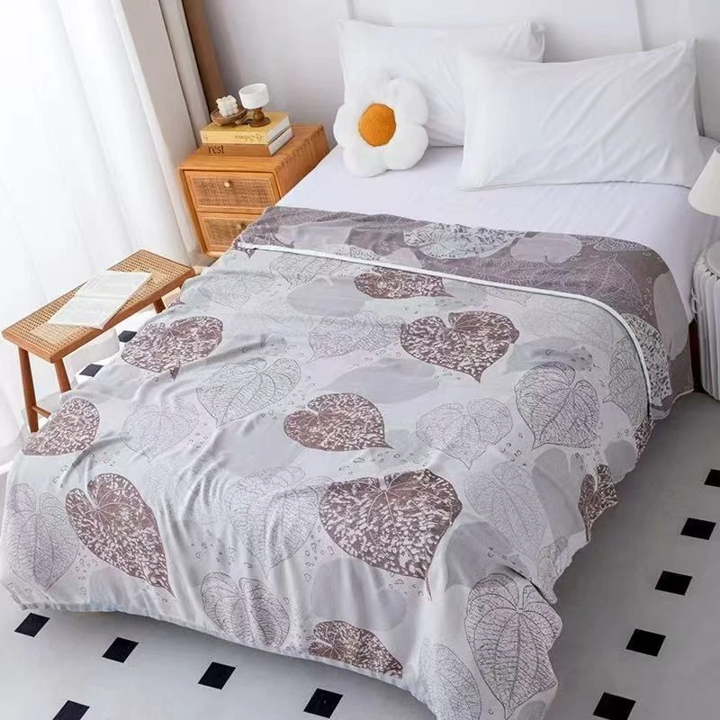 【铭哥家】冷感竹纤维双层纱布夏季薄款午休学生盖毯-叶叶深情