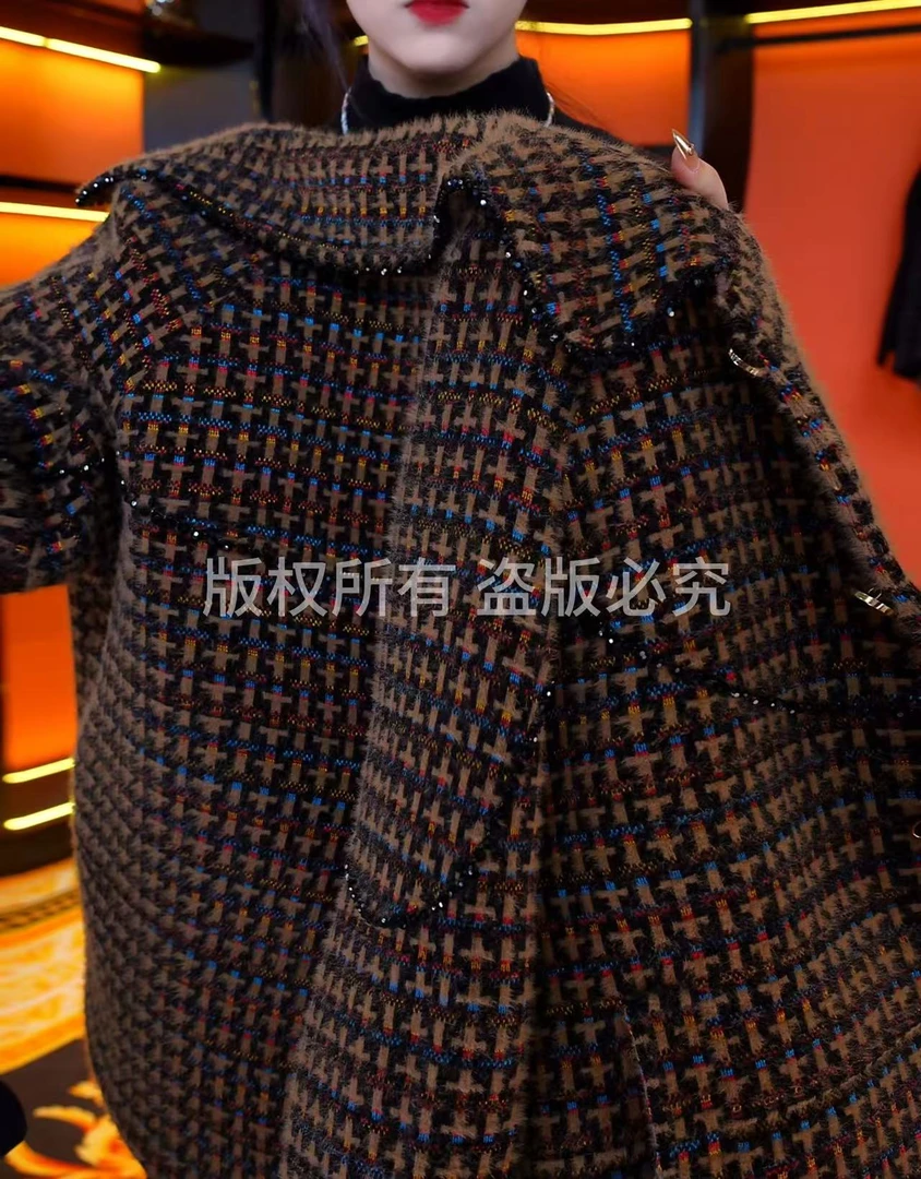 【杭州专柜正品升级加厚】2025冬新款十字纹加厚貂绒外套（送运费险）