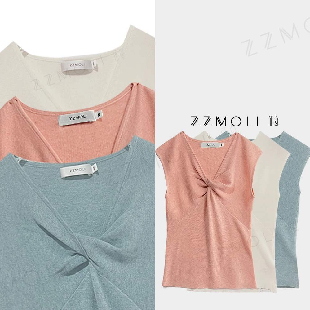 ZZMOLI小个子夏季短袖上衣洋气衣服女装扭结V领T恤ZBY73194
