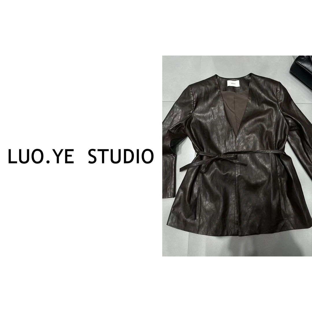 【棕榈影】欧货腰带皮衣腊皮收腰气质外套女洋气时尚休闲百搭