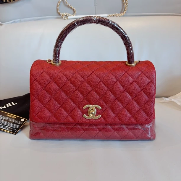 99新 Chanel/香奈儿 Chanel coco handle荔枝皮棕酒红中号