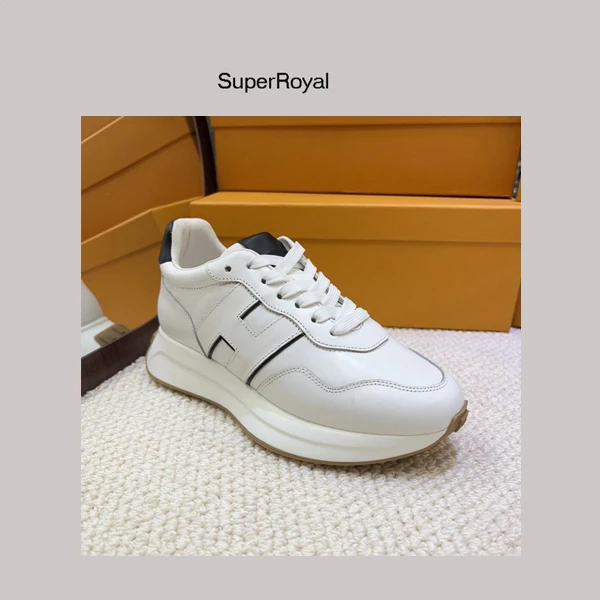 新款潮鞋厚底增高真皮单鞋时尚休闲鞋白色系带运动鞋防滑耐磨百搭