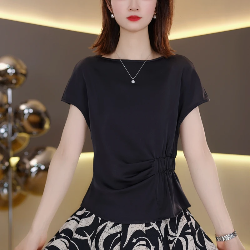 2025年简约温柔风时尚百搭短袖女式夏新款休闲T恤洋气显瘦上衣