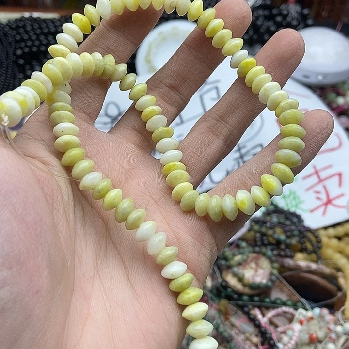 玛瑙/玉髓未镶嵌珠宝半成品一条天然8mm菜花玉算盘珠A249