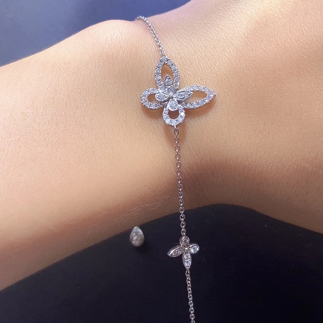 手链18K金镶嵌钻石三蝴蝶满钻手链