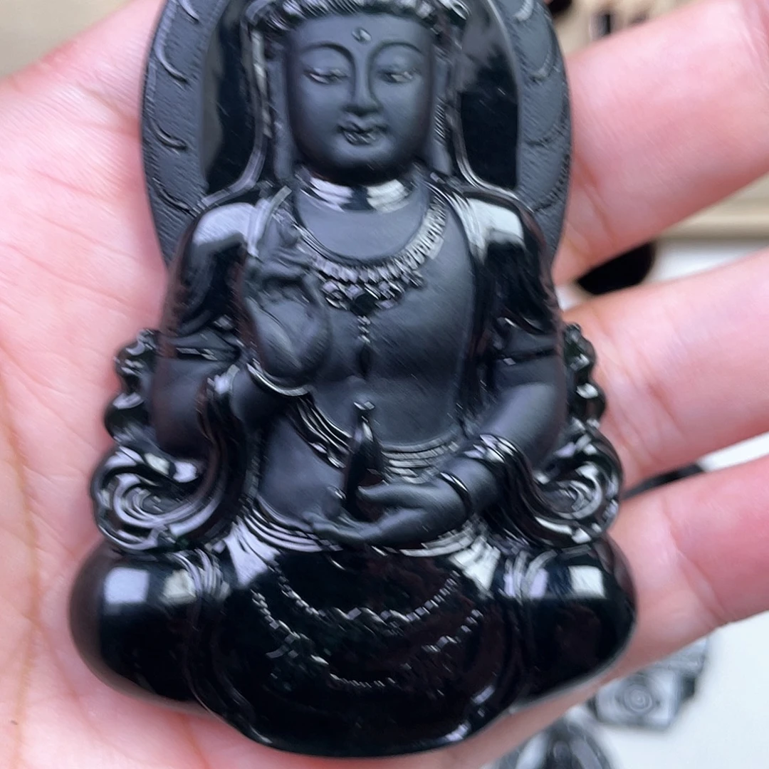 翡翠未镶嵌颈饰墨翠度母