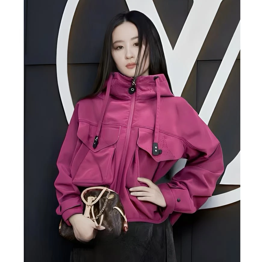 【刘亦菲同款】早秋工装宽松型上衣女款休闲户外连帽冲锋衣外套