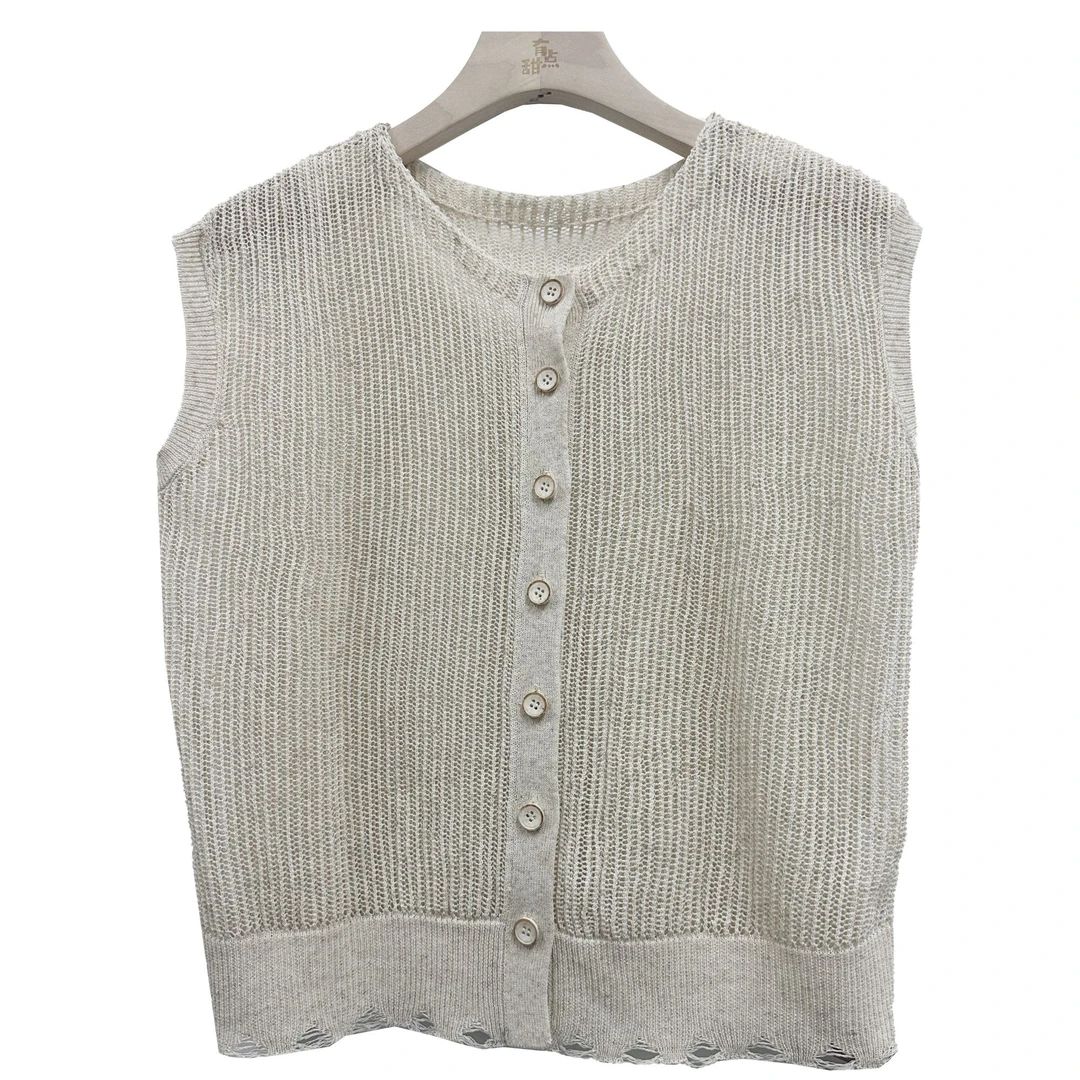 Pada嘻&YDT【无袖针织】韩系简约 时尚镂空针织开衫 096 Hi Fortune