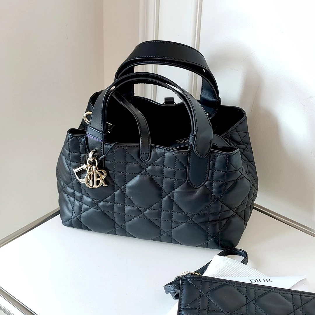 95新 DIOR/迪奥 黑金牛皮Toujours小号手提单肩包 48378