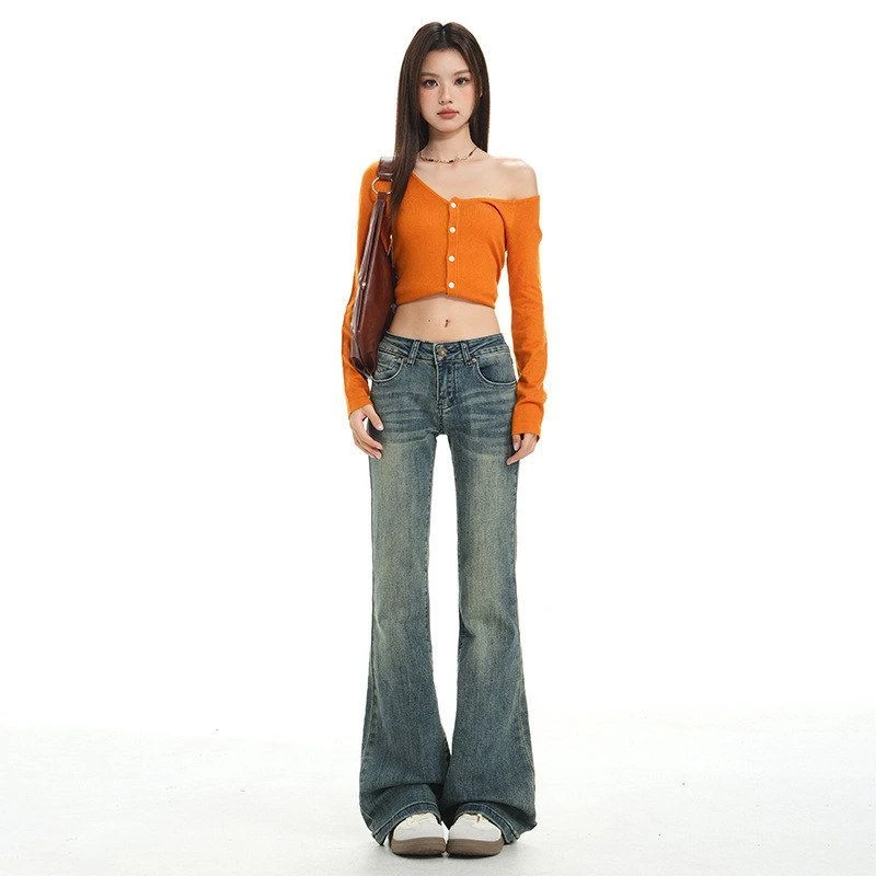 2025复古新款设计感牛仔裤女美式喇叭裤显瘦弹力秋冬高腰微喇裤