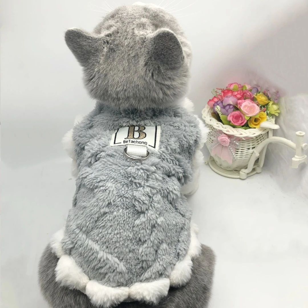 猫咪衣服蓝胖子秋冬季背心宠物比熊柯基牵引马甲短小型新款保暖s