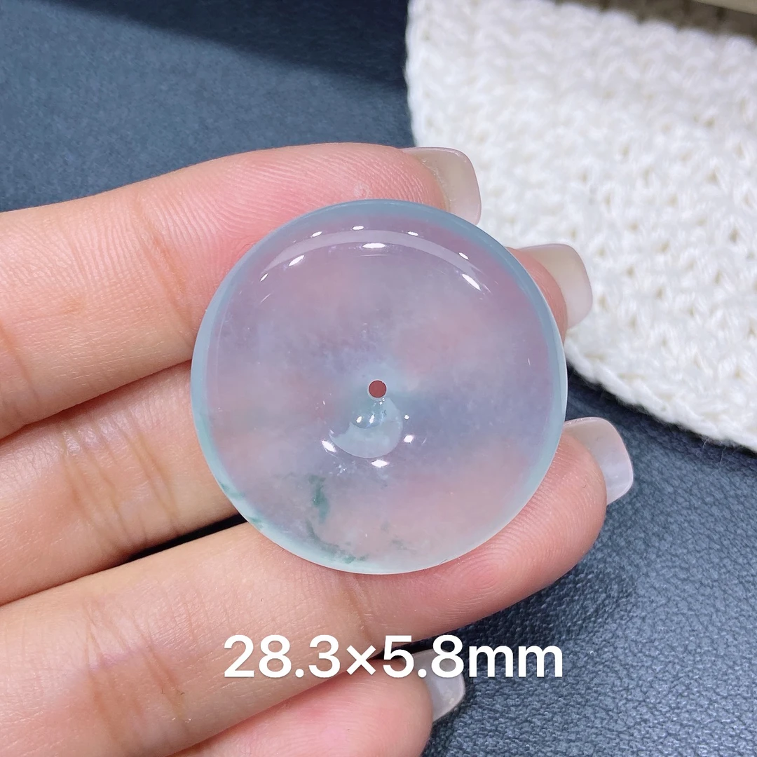 缅甸天然A货翡翠 老坑高冰种灵动飘花平安扣吊坠 玉质细腻 k002