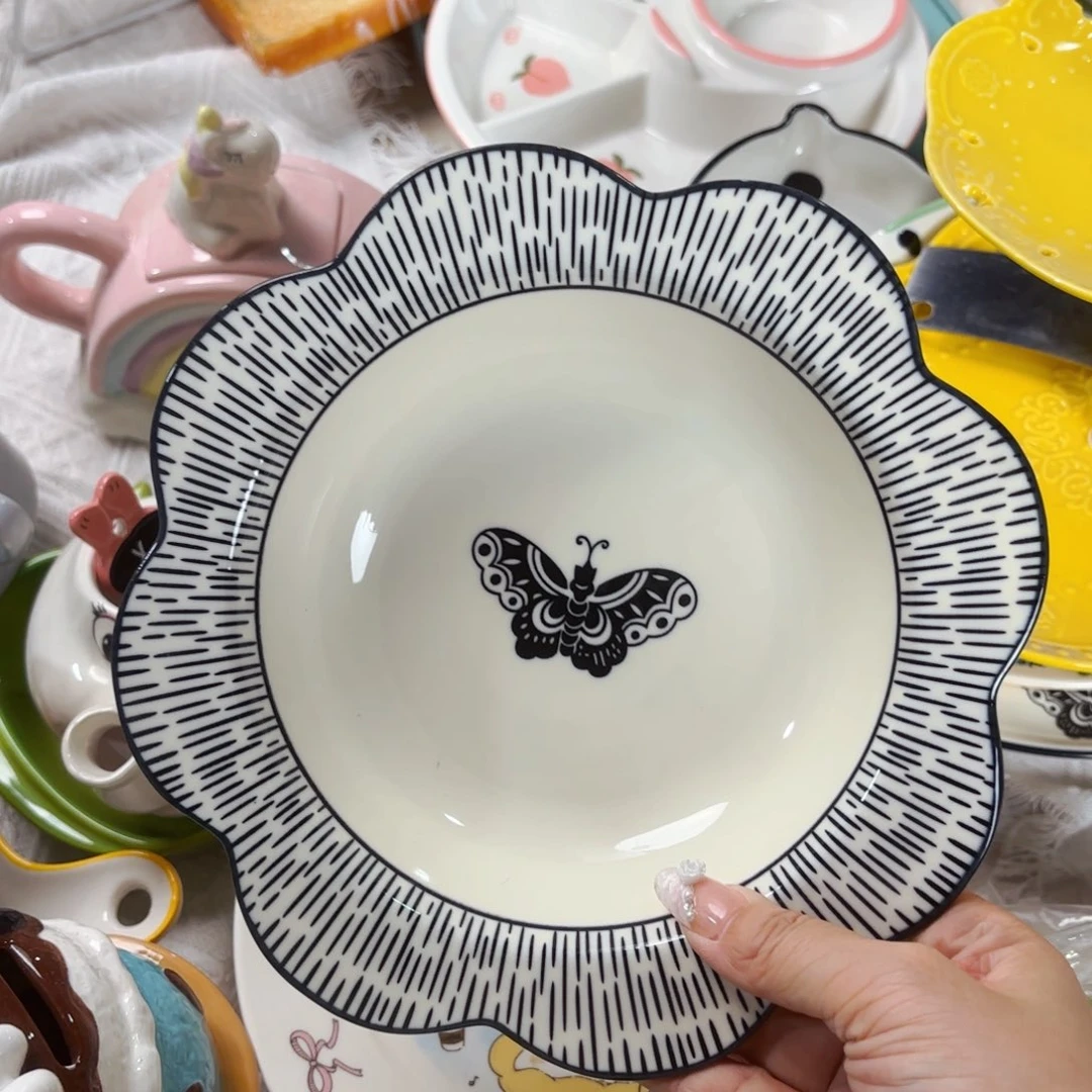 陶瓷?*橙蝴蝶八寸餐盘深盘微微瑕