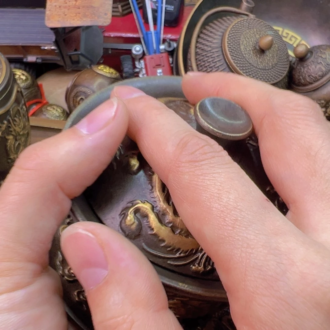 紫金风磨铜三财盖碗