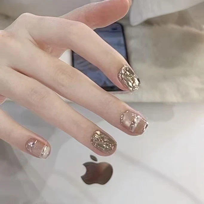 【老钱调】纯手工穿戴甲纯欲显白百搭 爆闪香槟金钻千金感满满高级