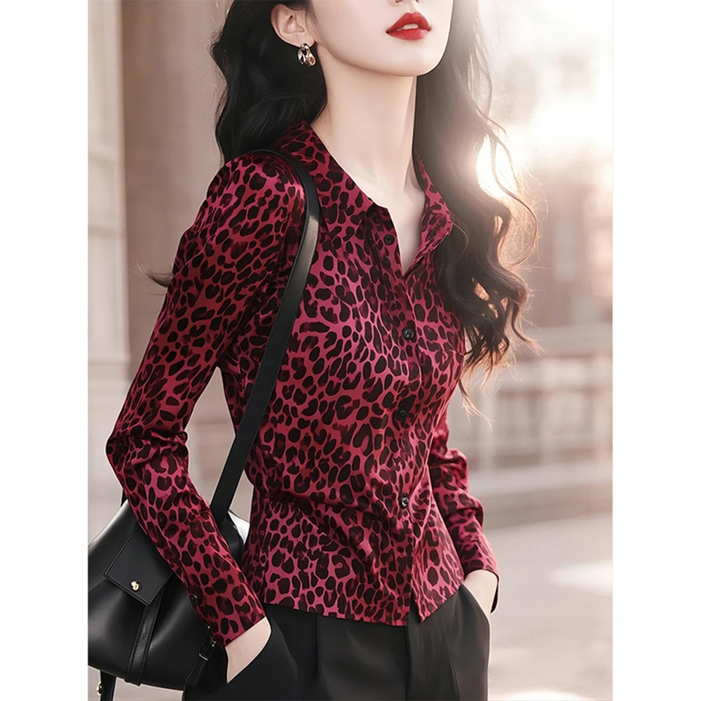 法式别致独特漂亮上衣小众轻奢高级感时尚洋气红色豹纹衬衫春季女