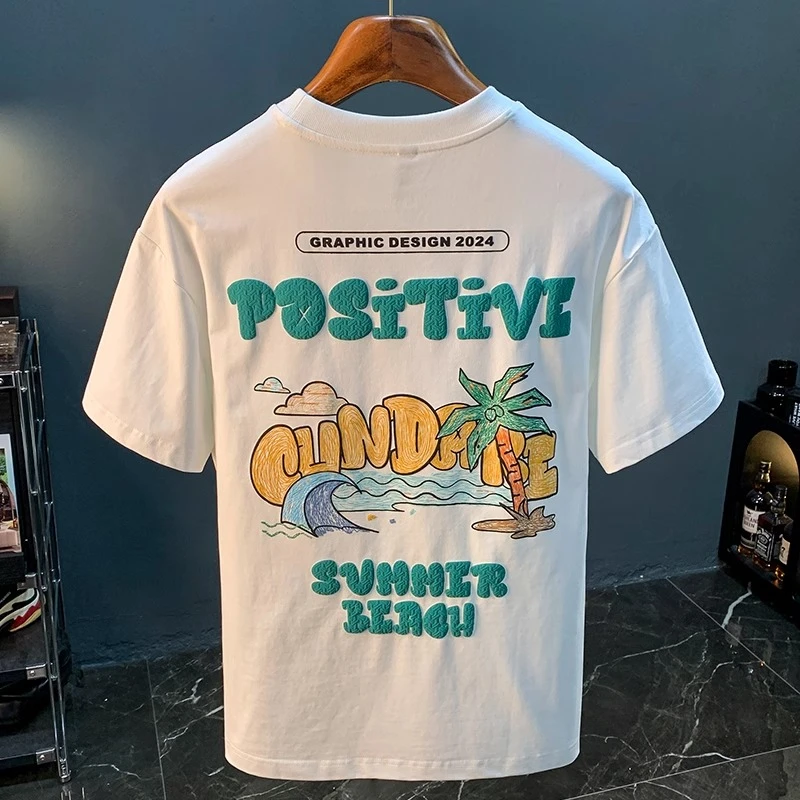 薄款T恤男士夏季潮牌新款印花半截袖衣服吸汗透气圆领短袖衫上衣