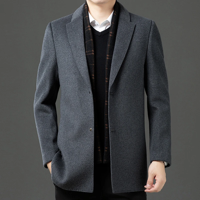 纪诗哲秋冬可拆卸内胆大衣男士翻领双面呢商务休闲爸爸装上衣外套