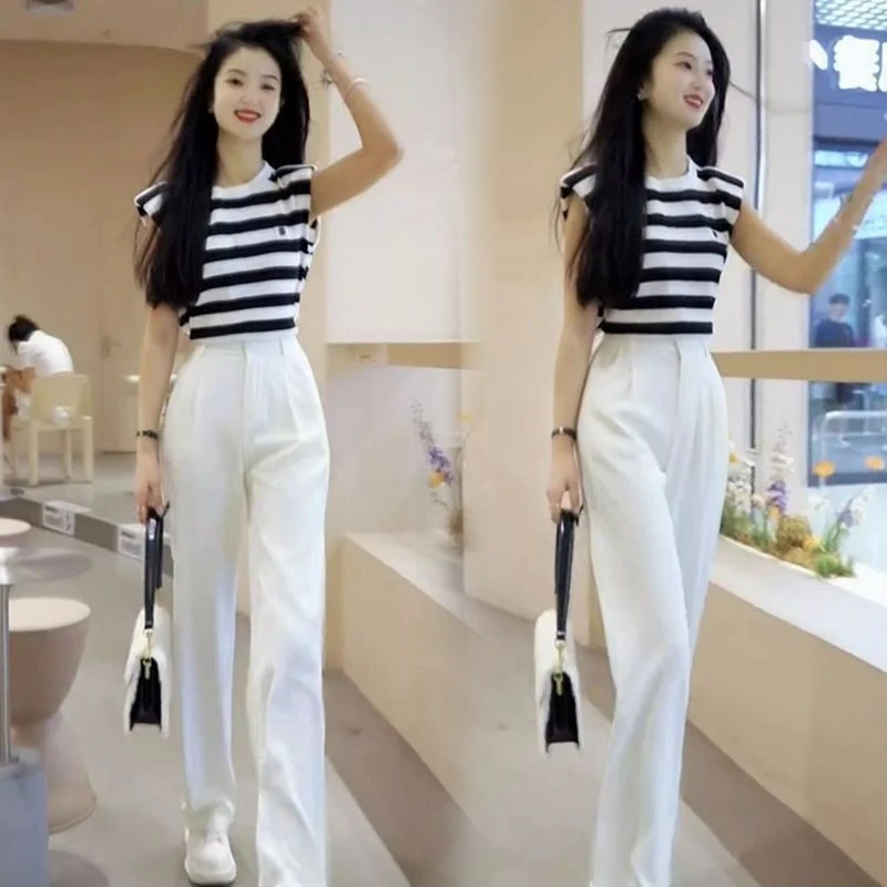 2025新款夏装气质时尚休闲职业阔腿裤两装两女装洋气外穿
