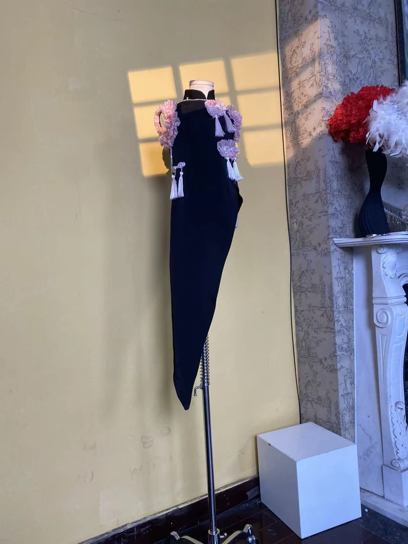 155黑色旗袍潮服多巴胺潮服女童个性西装模特走秀潮服