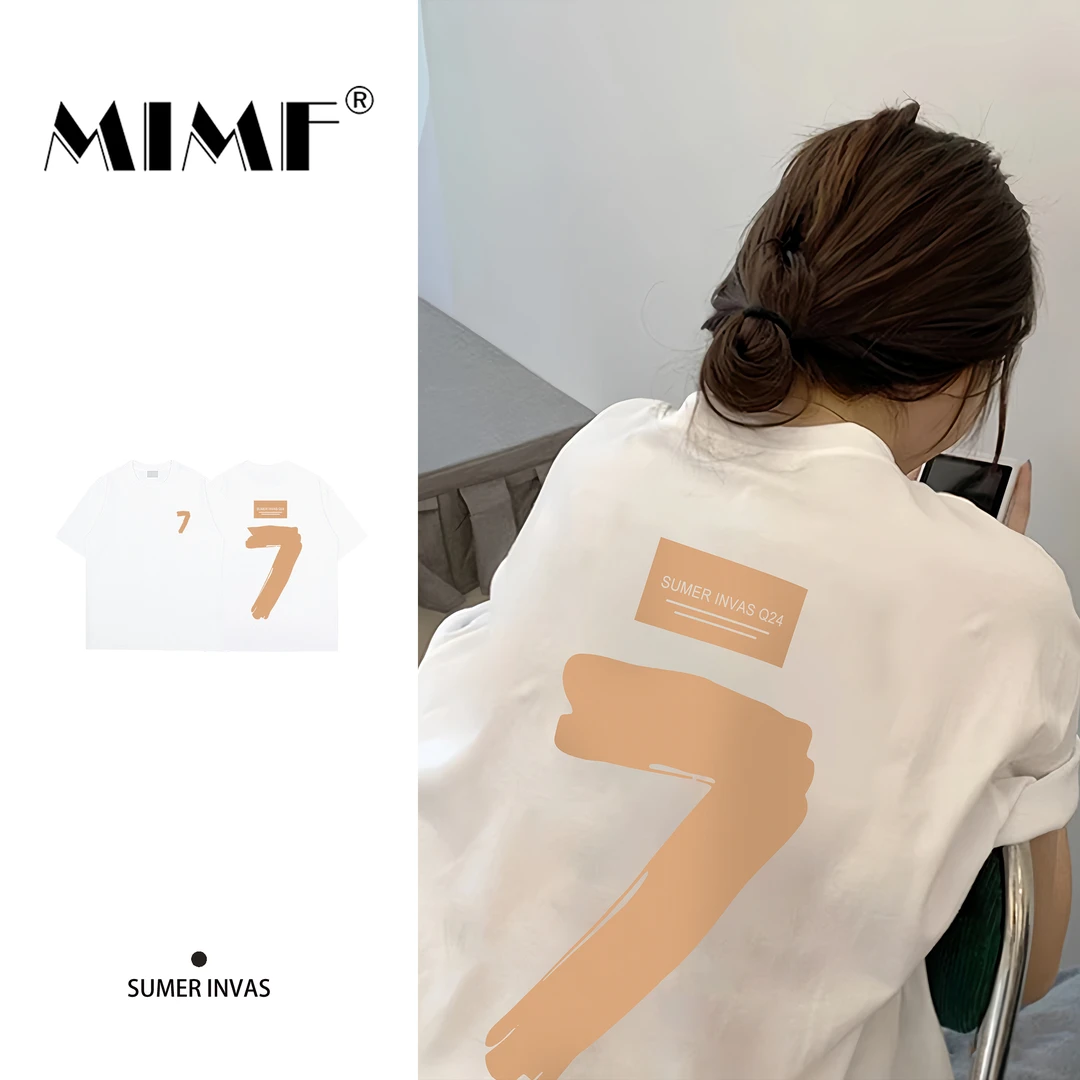 mnmf夏季高级感简约印花短袖T恤休闲韩版百搭流行纯棉宽松半袖衣