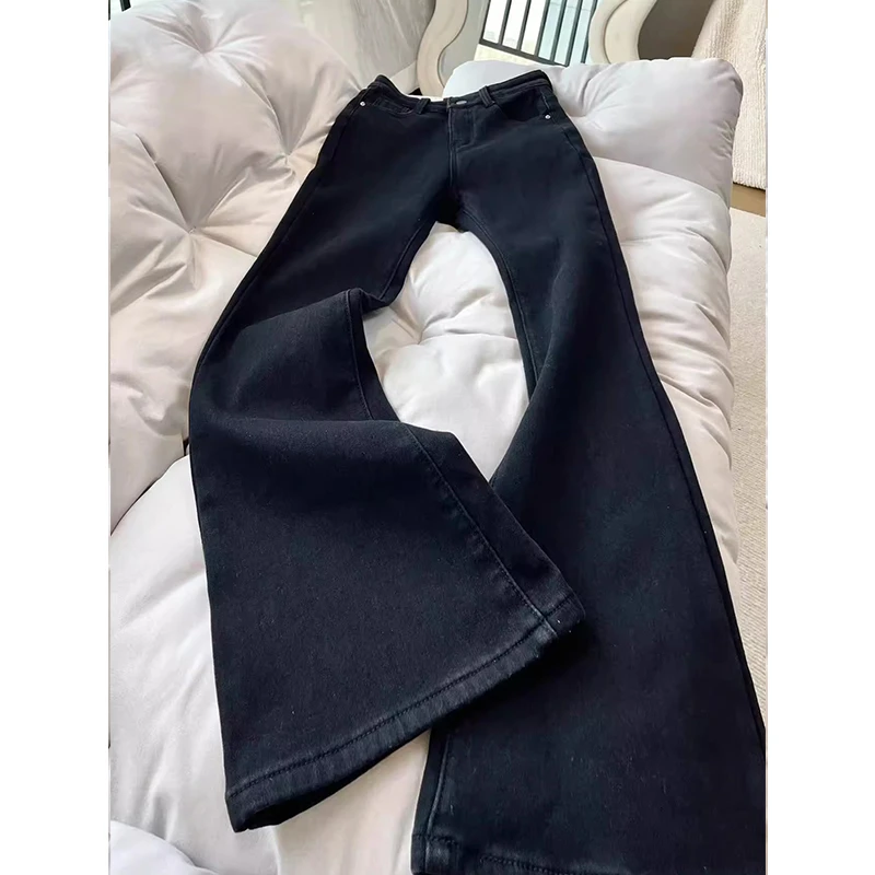 复古蓝牛仔裤女秋季大码胖mm高腰遮胯弹力微喇显瘦时尚百搭休闲