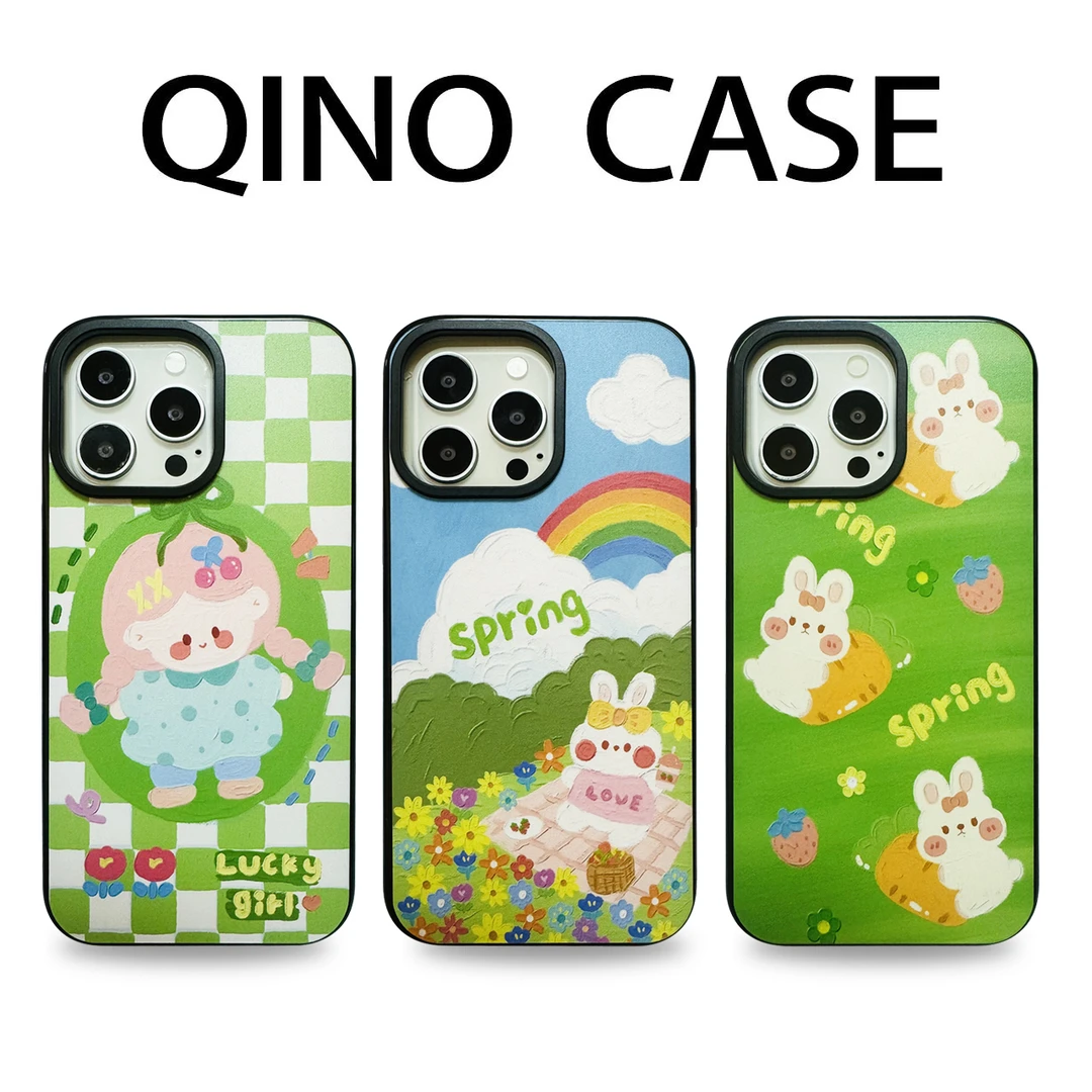 奇奇诺原创亚克力背板绿色春天系列适用苹果16-13防摔手机壳创意