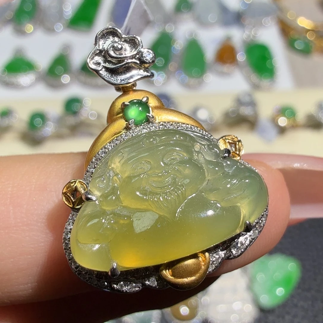 翡翠18K金镶嵌吊坠(不含链)