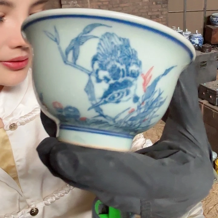 摆件景德镇高温陶瓷压手杯单鸟画片