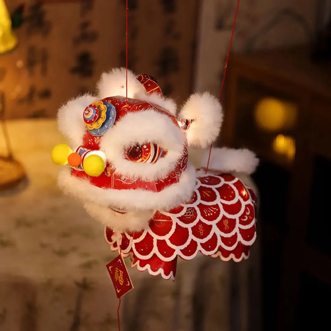 2025年新款古风花灯醒狮灯笼手工diy材料包幼儿园儿童暖场花灯pc