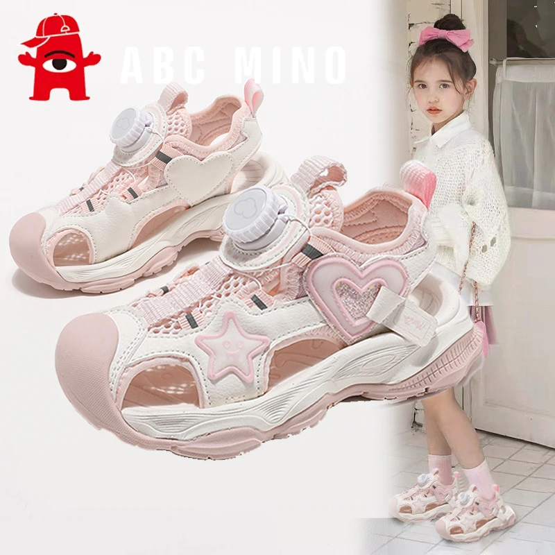 ABC MINO女童凉鞋夏季2025新款时尚沙滩公主鞋儿童防滑运动框子鞋
