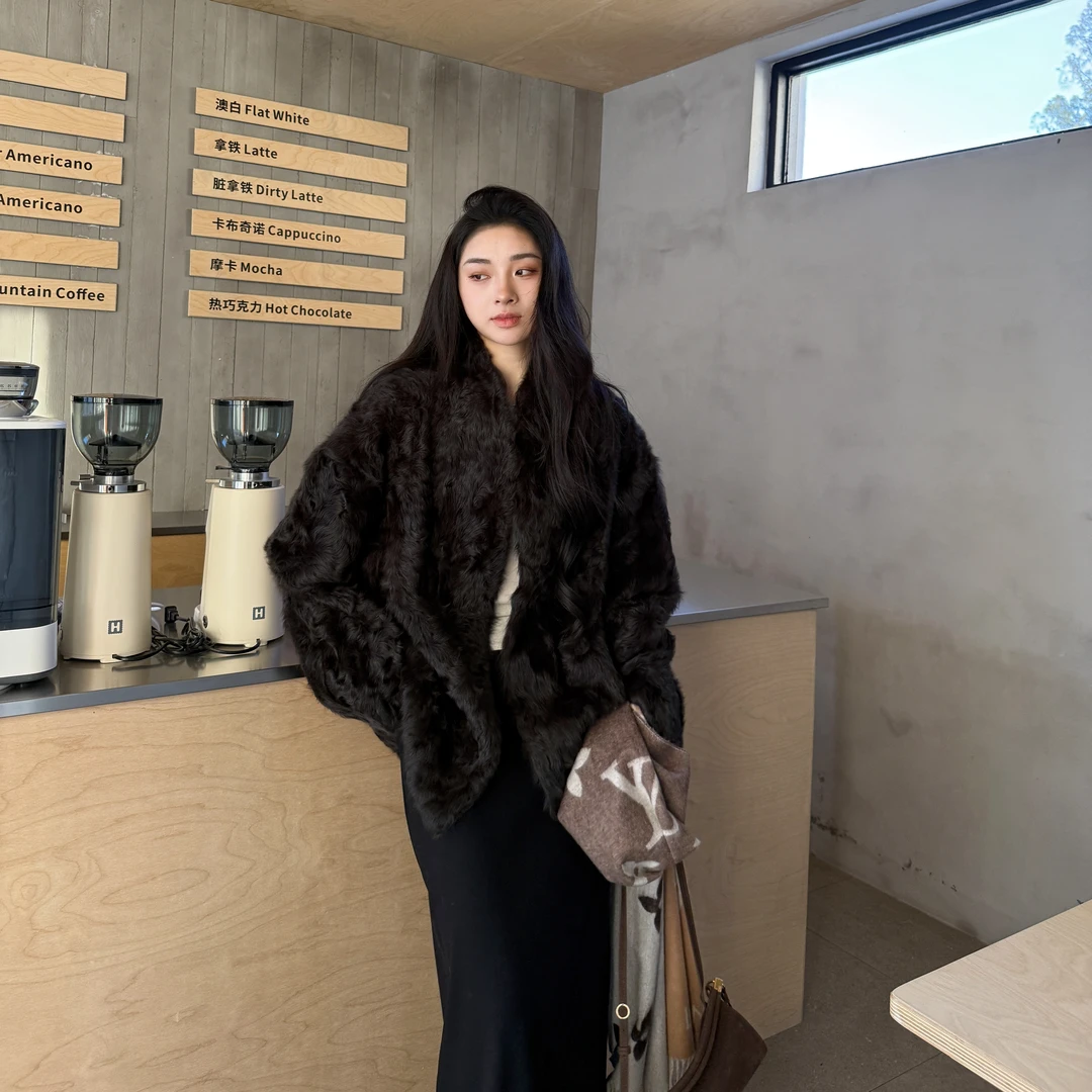 隆冬余晖丨奢贵小湖羊两面穿皮毛一体丨中长款皮草外套-MY6420