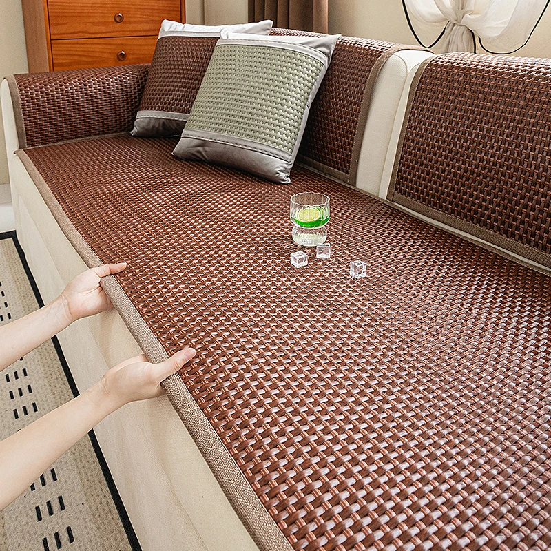 藤席沙发垫夏季冰丝凉席凉垫2025新款冷感防滑直排皮沙发坐垫盖布