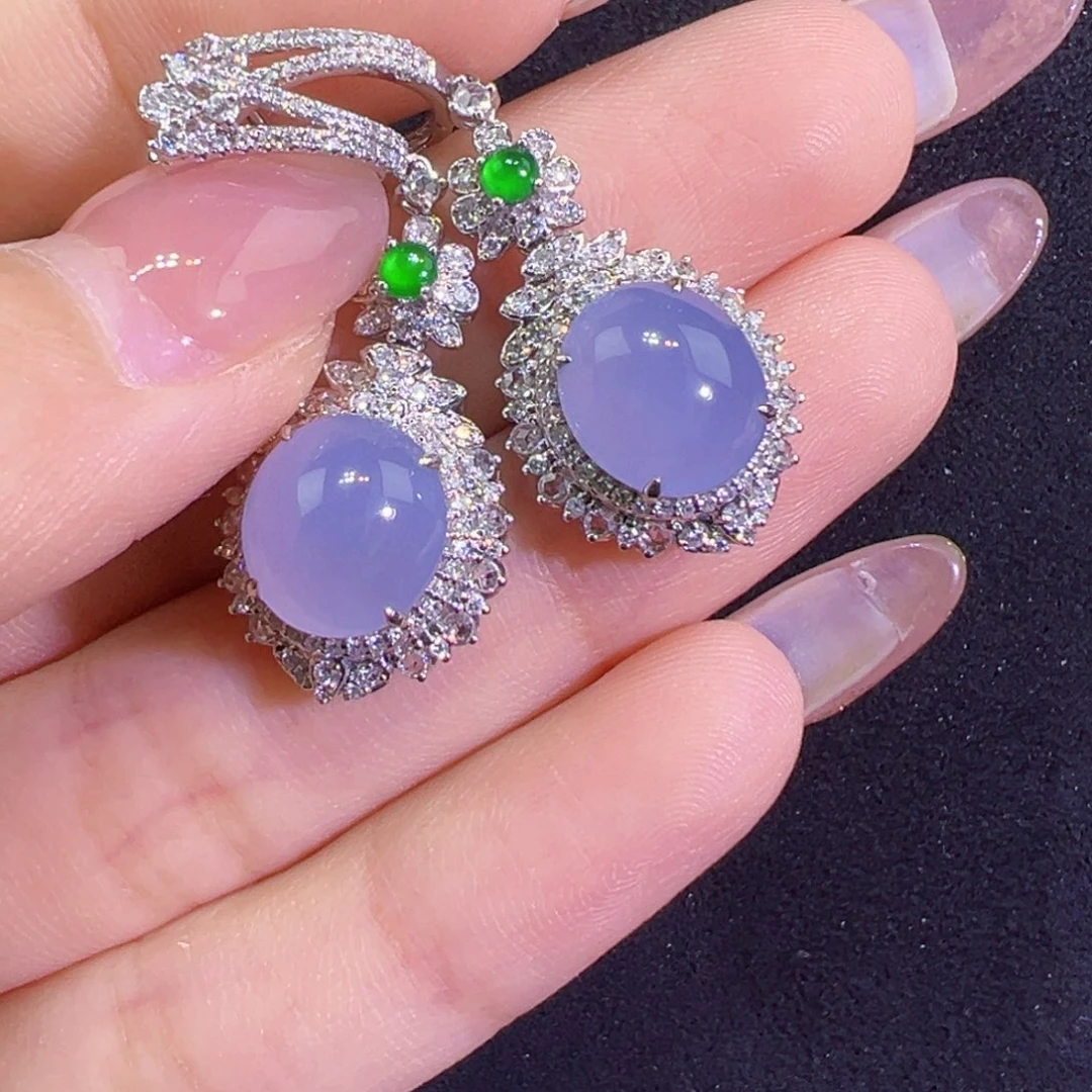 翡翠18K金镶嵌耳饰蛋面