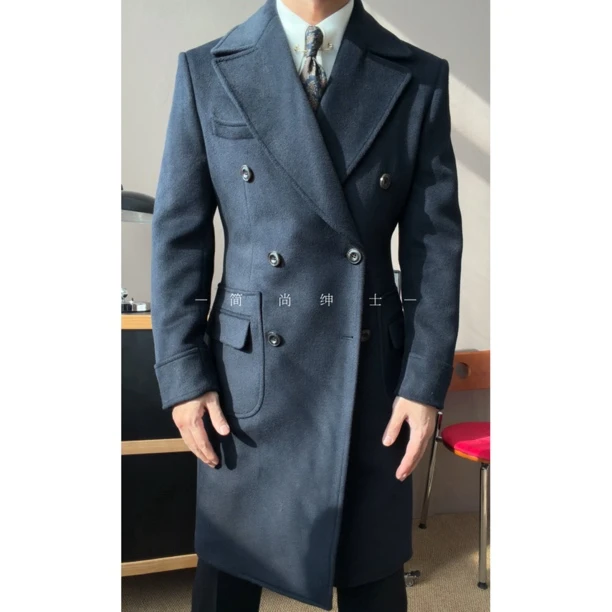 秋冬厚款绅士商务马球大衣呢子大衣中长款男士双排扣