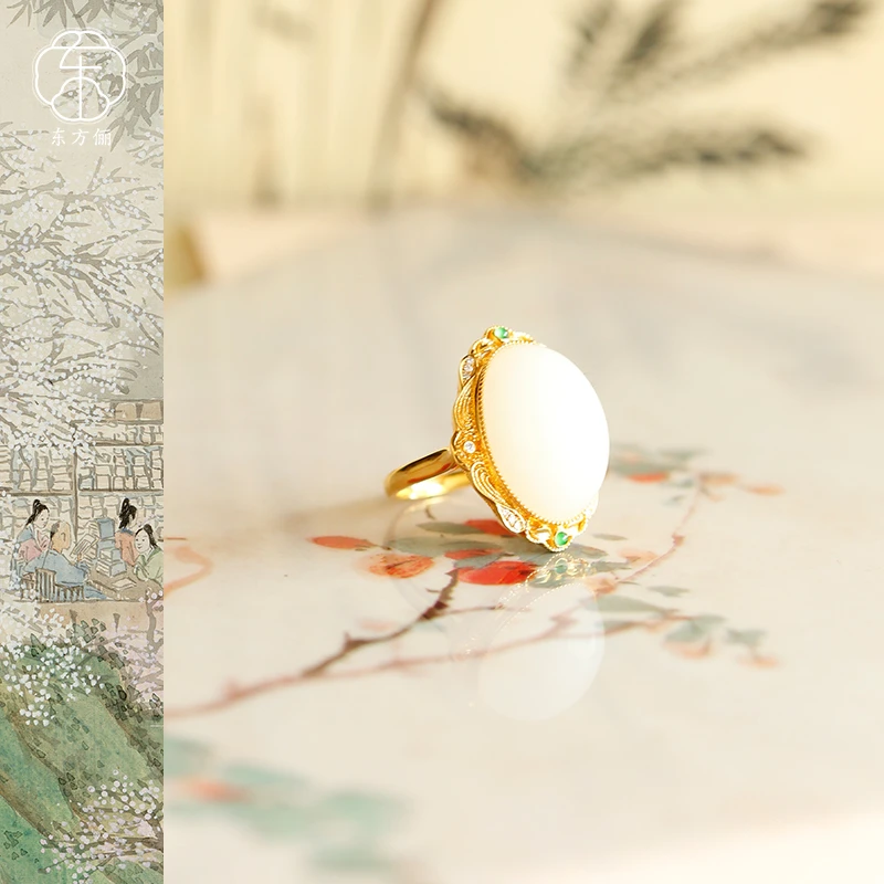 东方俪DOFUNLY【中庭数】和田玉蛋面18K金戒指设计款WYJZ望舒