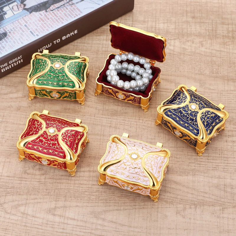欧式复古家居彩色首饰盒创意合金珠宝桌面收纳盒俄罗斯首饰盒摆件