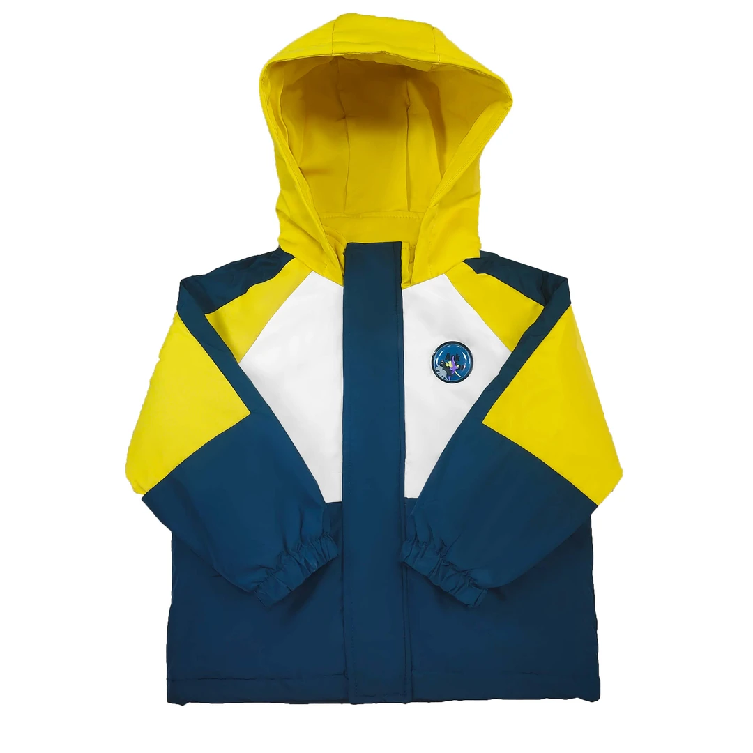 130-100黄绿白拼色潮流夹棉外套