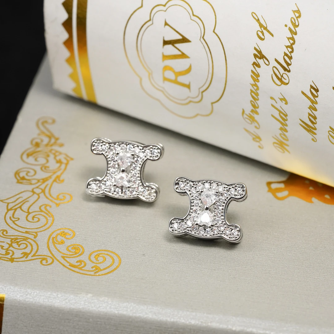 铜合金耳饰 【3607】LeLe 耳钉 凯旋门气质时尚百搭满钻精致