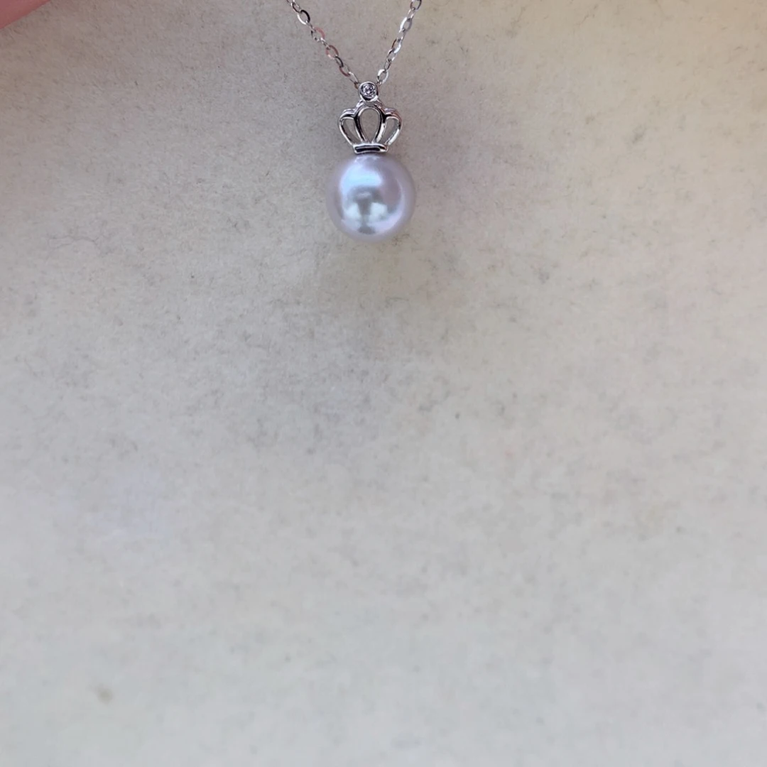 海水珍珠8.5mm真多麻吊坠银S925镶嵌