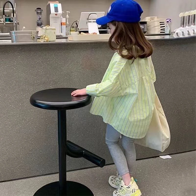 儿童衬衫防晒衣2025夏新款女童洋气条纹衬衫中大童长袖百搭上衣薄