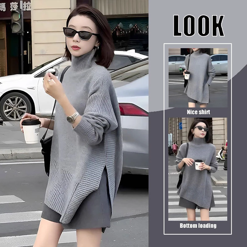 遮肉简约休闲套装女春秋新款慵懒风不规则灰色毛衣高腰短裤两件套