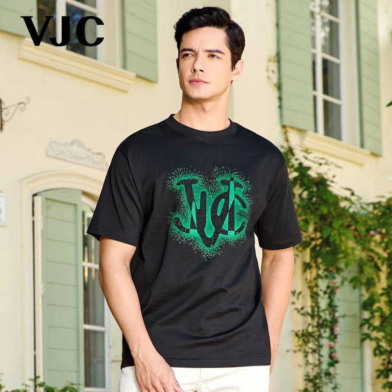 VJC/威杰思2025春夏新款男装时尚休闲T恤短袖百搭烫钻B24BA1082
